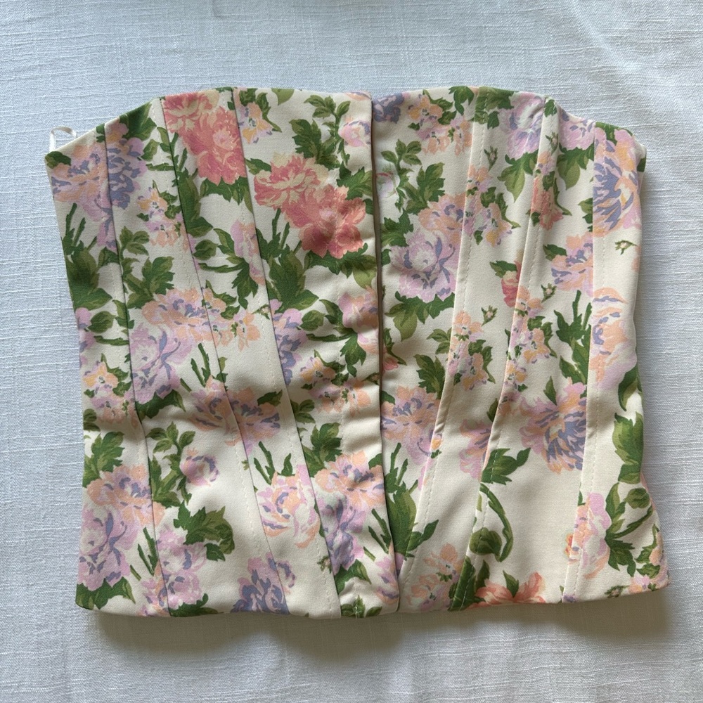 Zara Floral Strapless Bustier Top